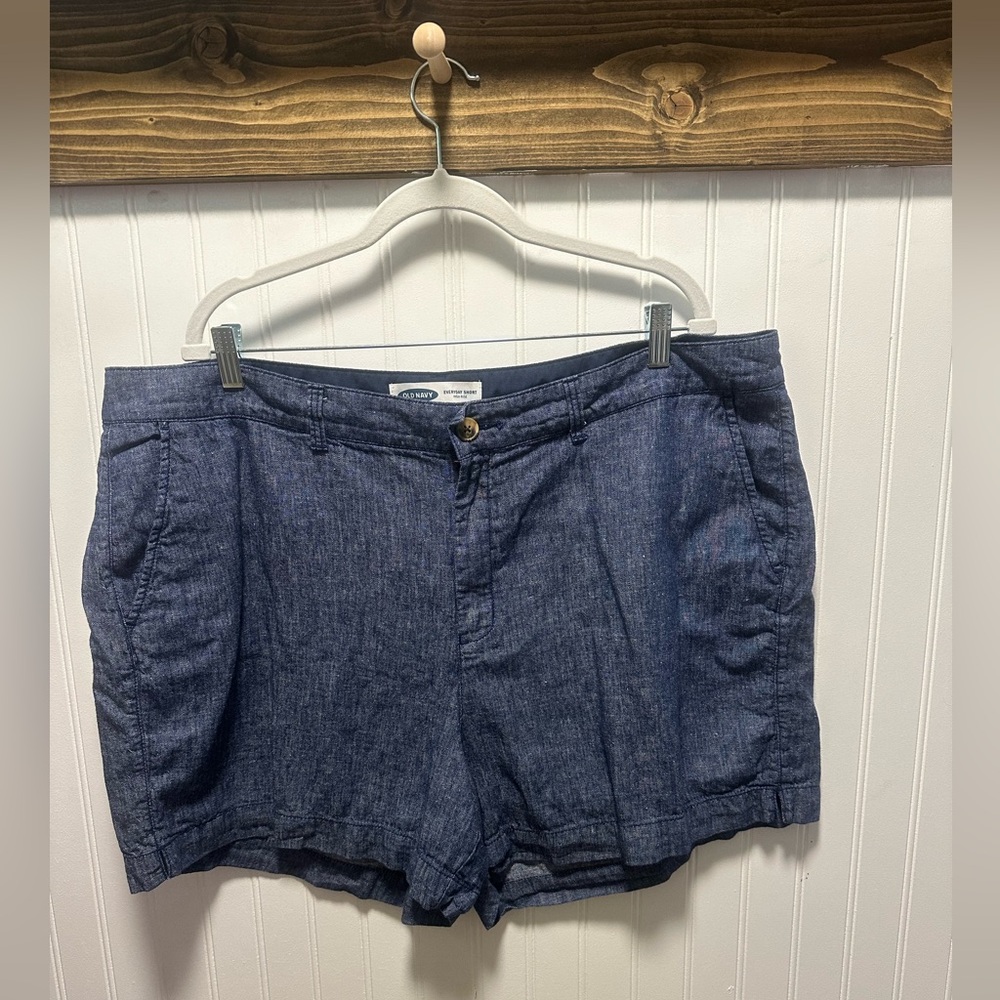 Old Navy Linen Blend Dark Chambray Women's Everyday Shorts High Rise Sz 20 Plus